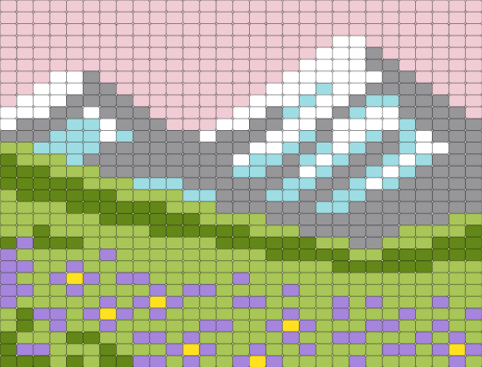 Mountain with flowers - beige, gray, green