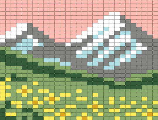 Mountain with flowers - beige, gray, green