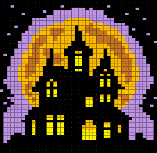 Haunted House - black, halloween, haunted house, pink, spooky, tapestry, yellow