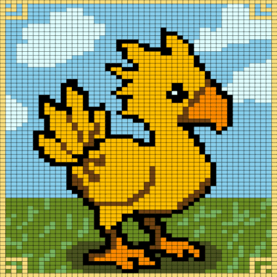 WIP Chocobo - chocobo, final fantasy, green, light blue, yellow