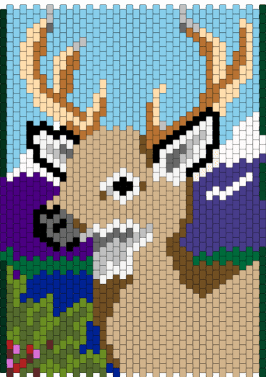Deer with Mountains and Lake - beige, light blue, purple, tan