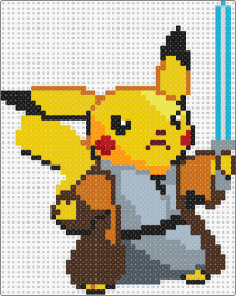 Jedi Pikachu - pikachu,jedi,star wars,pokemon,mashup,lightsaber,character,gaming,movie,scifi,yellow,brown,gray