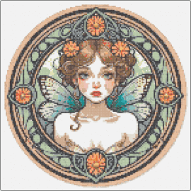 Fairy - fairy,crest,floral,winged,fantasy,portrait,symbol,beige,teal