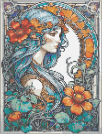 Flower Queen - floral,nature,frame,panel,profile,female,teal,orange