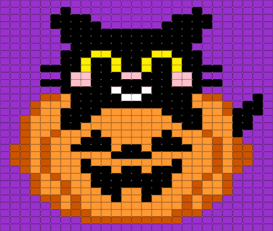 Black Cat Jack o Lantern - orange, purple
