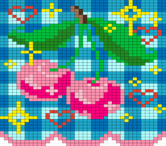 pink cherry - blue, green, light blue, pink