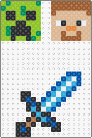 Minecraft - steve,creeper,minecraft,sword,video game,green,blue,tan