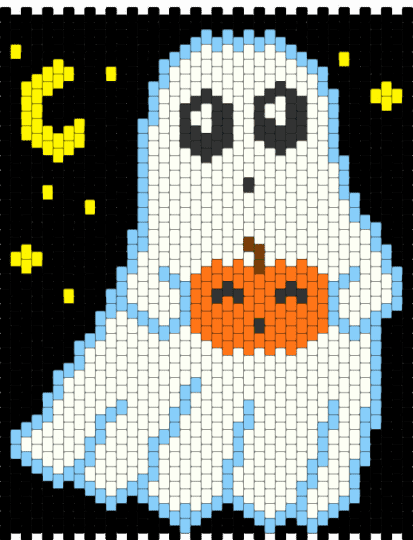 Ghost with pumpkin - light blue, orange, white