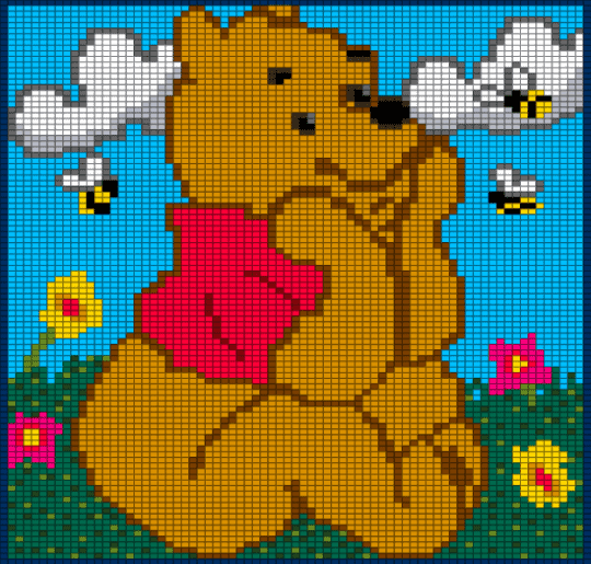 Winnie the Pooh bee garden - brown, light blue, orange, teal