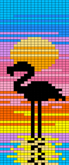 Flamingo w sunset - light blue, pink