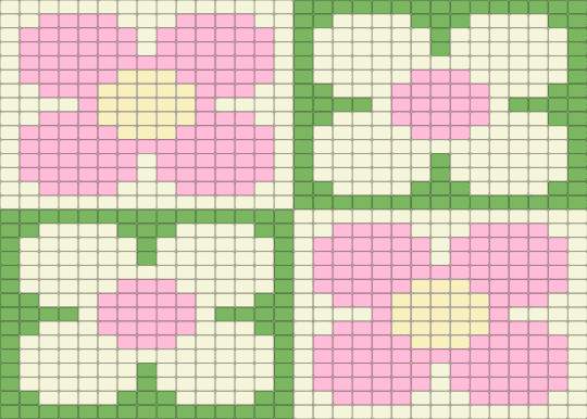 Blocked Flowers - green, pink