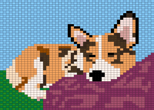 Sleeping Corgi - light blue, orange, pink