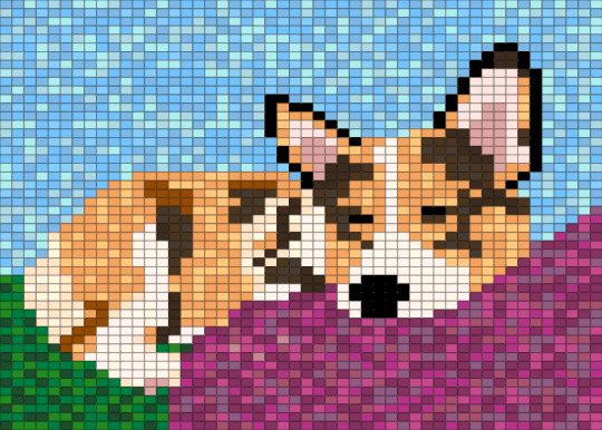 Sleeping Corgi - light blue, orange, pink