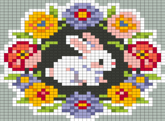 Bunny in Floral Wreath - beige, colorful, green, pink