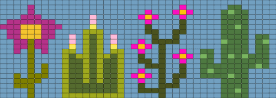 Flowers and cacti - green, light blue