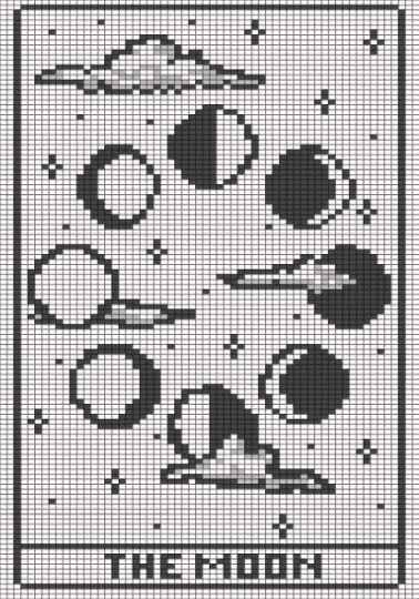 The Moon - brown, moon, pony beads, tapestry, tarot, white