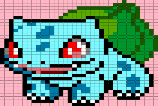 Blue bulbasaur - green, light blue, pink