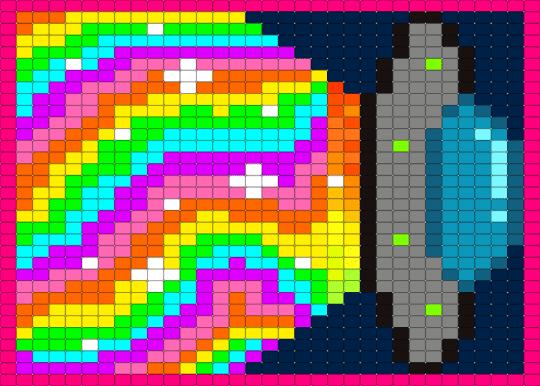 aliens - blue, light blue, pink