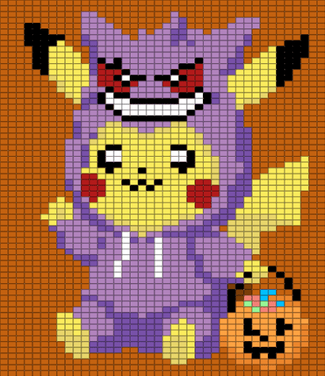 pikachu dressed as gengar - orange, pink, yellow