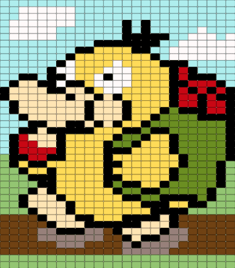 psyduck eating apples - green, light blue, yellow