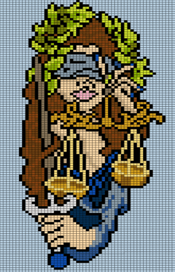 lady justice - beige, blue, colorful, orange, white, yellow