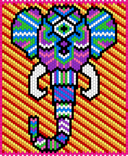 Elephant - orange, pink, red, yellow