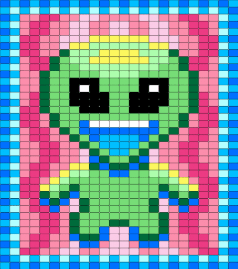 Kawaii Alien Tapestry Pattern - alien, cute, kawaii, light blue, pink, pony bead tapestry, tapestry, teal, weird