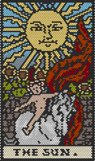 The Sun - baby, black, gray, horse, red, sun, tarot, tarot card, yellow