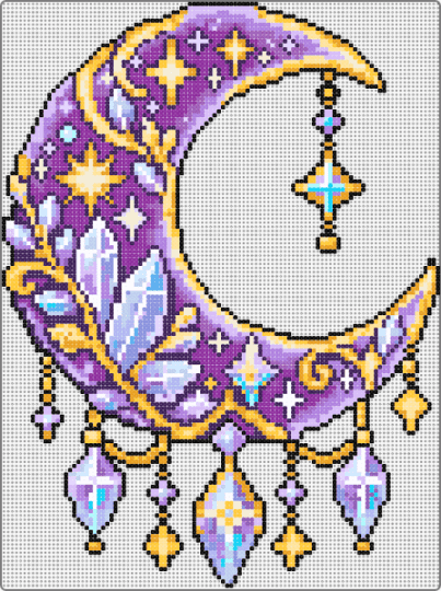 Ornate Moon with Crystals - pink, purple, yellow