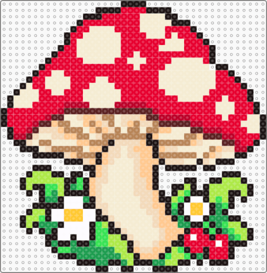 Mushroom Garden - beige, green, red
