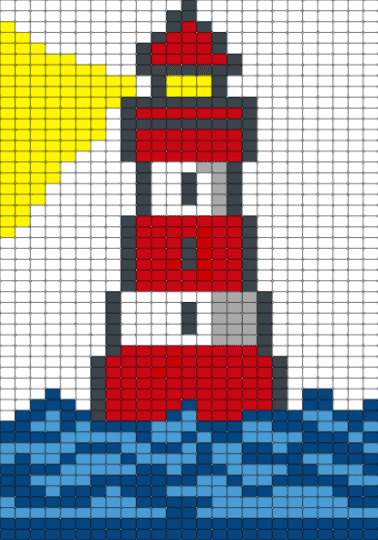 Lighthouse - colorful, light blue, red, white, yellow