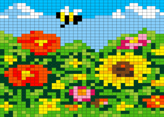 Flower Garden - bee, cotdgardens, flowers, garden, green, light blue, nature, tapestry, yellow