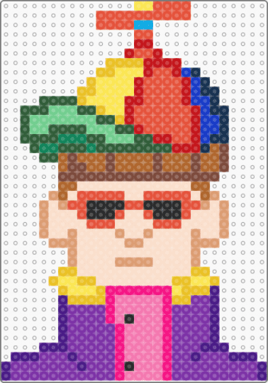Oliver tree w/ hat he left at Subtronics place - beige, colorful, pink, purple, red