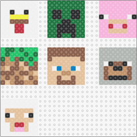 Minecraft - minecraft,creeper,blocks,pig,chicken,video game,colorful,green,tan,pink