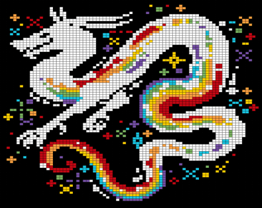 Rainbow dragon - black, colorful, orange, red, white
