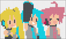 Triple baka - beige,light blue,pink,yellow,colorful,miku,teto,neru,vocaloid,utau,fanloid,triple baka,hatsune