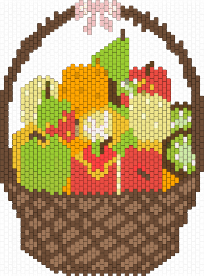 Fruit Basket - apple, brown, colorful, cotdfarmersmarket, food, fruit, kiwi, melon, pear, red, ribbon, tan