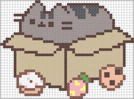 Pusheen In-A-Box - beige, box, brown, cardboard, cutesy, dessert, food, gray, pusheen
