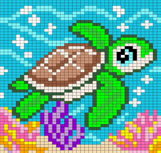 Sea Turtle - green, light blue, pink