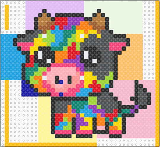 Rainbow Cow - colorful, orange, pink, yellow