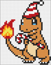 CHARMANDER CHRISTMAS POKEMON  RED - charmander,pokemon,candy cane,hat,christmas,festive,starter,cute,flame,orange,tan,red