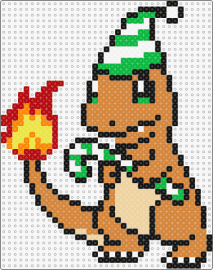 CHARMANDER CHRISTMAS POKEMON GREEN - charmander,pokemon,christmas,starter,flame,fiery,hat,candy cane,cute,gaming,orange,green