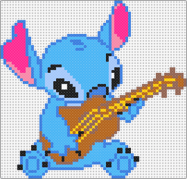 STITCH  A  (A+B+C) - stitch,ukulele,guitar,character,cute,lilo and stitch,disney,movie,music,instrument,blue,pink,brown