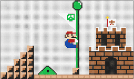 Arrivée niveau Mario - castle,flag,mario,level,nintendo,video game,brown,black,tan,green