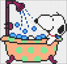 Snoopy in the bath - snoopy,shower,bath,tub,peanuts,character,dog,charlie brown,polka dots,orange,green,white