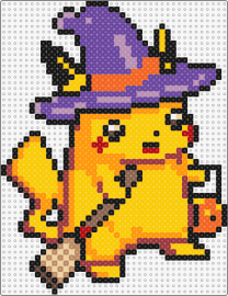 Pikachu Witch - pikachu,witch,costume,hat ,broom,trick or treat,halloween,pokemon,gaming,festive,cute,yellow,purple