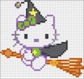 kitty halloween - hello kitty,witch,broom,halloween,sanrio,festive,gray,green,tan