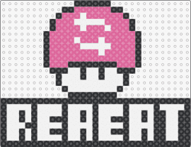 Repeat - repeat,sign,mushroom,text,nintendo,white,black,pink