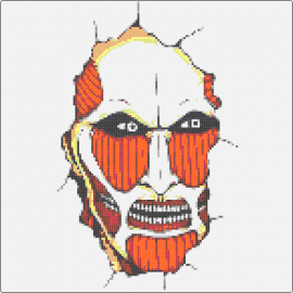 collosal titan in the walls - colossal,attack on titan,anime,scary,creepy,shatter,muscles,head,teeth,white,beige,red,orange