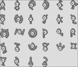 Unown (A - ?) Box Sprites - pokemon,text,gaming,video game,gray